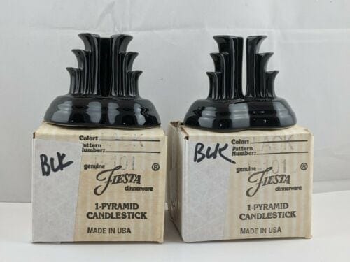 Fiesta® Pair of Pyramid Candlestick Holders in Black, New 1997 Original Inventory